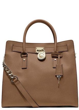 Велика шкіряна сумка michael kors hamilton рудо-коричнева