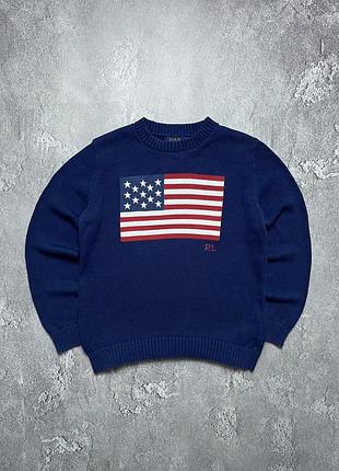 Vintage винтажный свитер polo ralph lauren usa поло ральф лаурен y2k big logo size l размер л