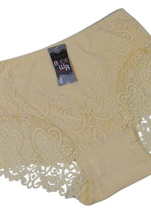 Трусы хлопковые с кружевом 5xl бежевые biweier 3029