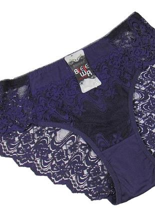 Трусики сеточка с кружевом 4xl синие biweier 2119