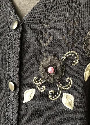 Черная ажурная кофта 48-50 кардиган с вышивкой ретро винтаж бохо этно7 фото