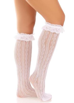 Ажурные носки с рюшами leg avenue sweetheart ruffle cuff knee highs высокие белый 37–43 ( sx1049 )