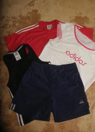 Комплект костюм для спорта фитнеса йоги adidas из шорты майка две футболки