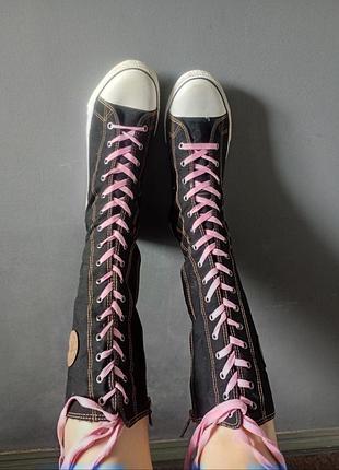 Длинные кеды с розовым шнурком под conderse knee length y2k dollskill punk coquette harajuku streetwear sk8 cutecore emo