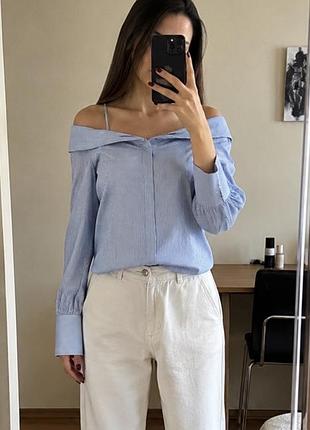 Сорочка в смужку з відкритими плечами zara s