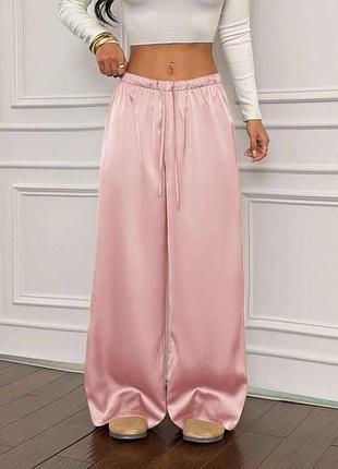 Женские брюки из шелка сатина розовые s, m, l, xl, 2xl, 3xl