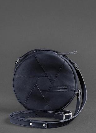 Кожаная круглая женская сумка бон-бон темно-синяя2 фото