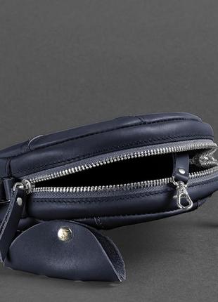 Кожаная круглая женская сумка бон-бон темно-синяя5 фото