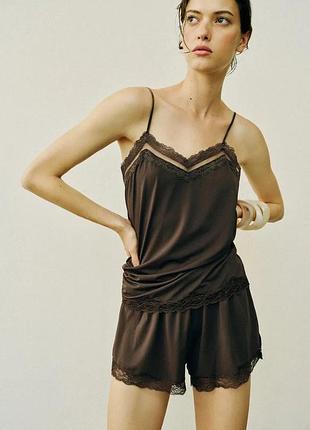 Шорти жіночі коричневі мереживні zara new
