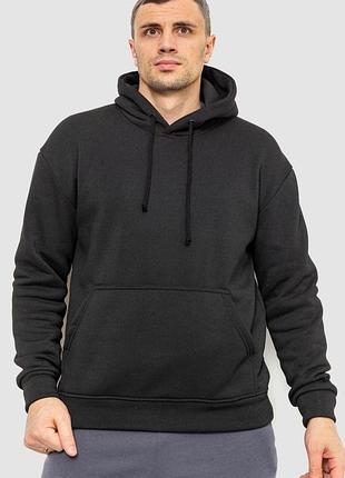 Худи мужской на флисе однотонный, цвет черный, размеры m, xl, xxl fa_008707