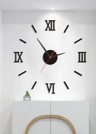 Крупные настенные часы (римские+индексы) horloge 3d diy 60-90см (черный)