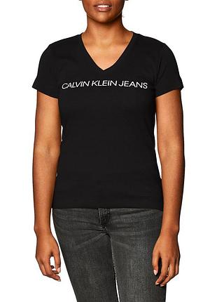 Черная базовая футболка calvin klein jeans с v-вырезом размер m оригинал