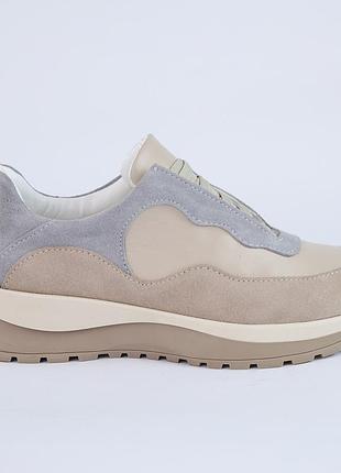 Кроссовки женские замшевые, бежевые, осенние, материал натуральная замша, размер 40 fw_000372
