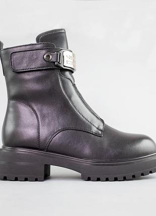 Ботинки женские кожаные на меху, черные, осенние, материал натуральная кожа, размер 36 fw_003610
