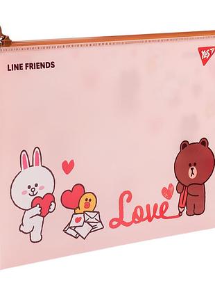 Папка-конверт на молнии a4 yes line friends brown 492090 24х32х2.5 см