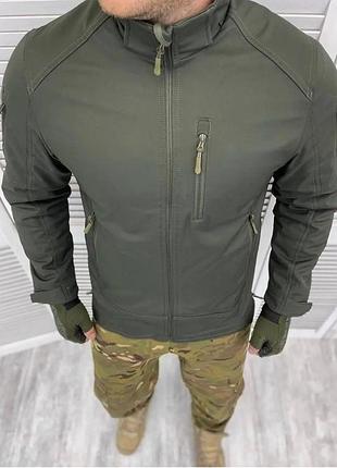 Армейская тактическая куртка combat (ткань soft-shell) на флисе оливковый l