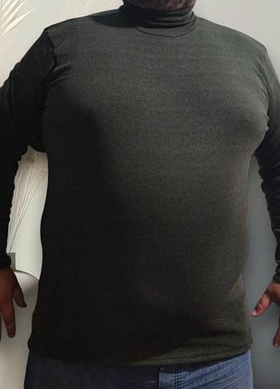 Водолазка батальная мужская однотонная теплая цвет олива 8xl ,гольф мужской цвет хаки, огромного размера 68р