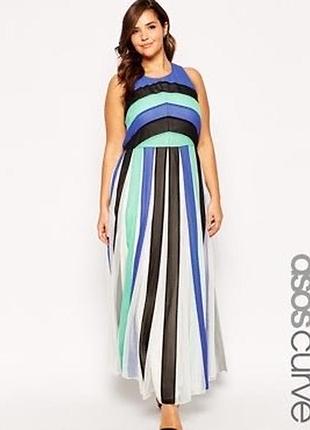 Эффектное макси-платье asos curve в стиле колор-блок, размер uk 22 (xxl)