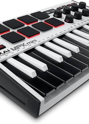 Midi клавиатура akai professional mpk mini mk3 white 25 клавиш белая с пэдами и ручками управления (сток европа)