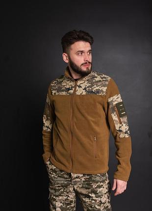 Кофта флисовая мужская военная тактическая с липучками под шевроны пиксель 8158 56 размер койот