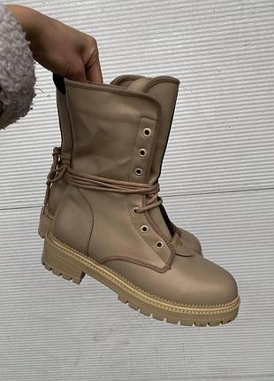 Зимние женские ботинки louis vuitton boots mokko, кожаная бежевая обувь на меху овчина, высокие ботинки 38