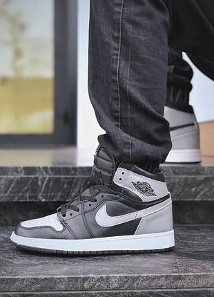 Кроси nike air jordan 1 high для чоловіків шкіра найк зручні повсякденні чорні-сірі