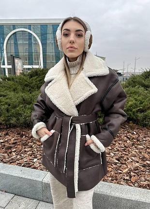 Дубленка с пояском женская
