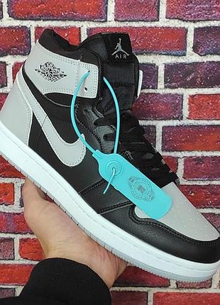 Мужские кроссовки nike air jordan 1 high черно-белые кожа найк удобные повседневные 43