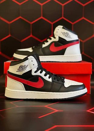 Чоловічі кросівки nike air jordan 1 high чорно-білі для чоловіків найк джордани шкіряні для міста 44