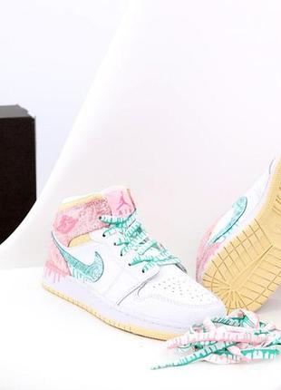Женские кроссовки nike air jordan 1 high для женщин белые удобные кожаные кроссы найк аир джордан 41