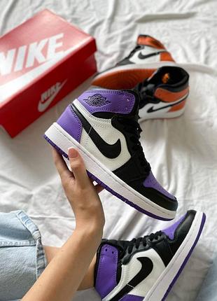 Мужские кроссовки nike air jordan 1 high черно-фиолетовые кожаные для мужчин джорданы стильные удобные