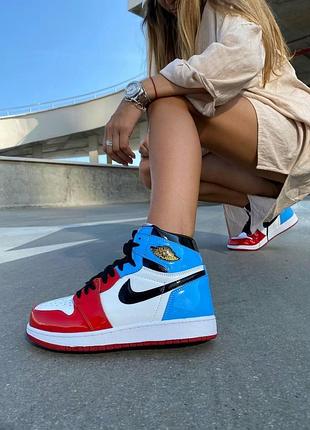 Женские кроссовки nike air jordan 1 high для женщин белые-голубые удобные кожаные кроссы найк аир джордан 37
