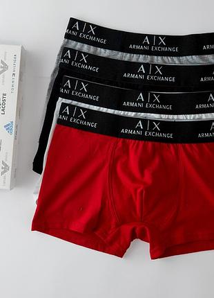 Мужские трусы брендовые armani однотонные боксеры из хлопка 4 шт в коробке в подарок для парня армани xxxl