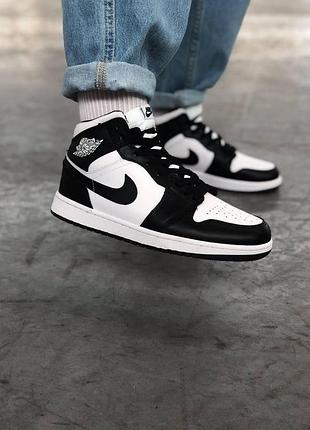 Чоловічі кросівки nike air jordan 1 high зручні шкіра найк чорні-білі для чоловіків
