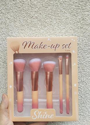 Набор кистей для макияжа make-up set shine 5 шт с синтетическим ворсом для лица и глаз