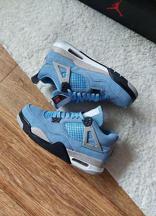 Женские кроссовки nike air jordan retro 4 голубые замшевые кроссы найк аир джордан ретро для женщин 43
