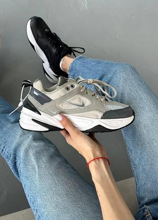 Жіночі кросівки nike m2k tekno сірі для жінок найки техно шкіряні зручні повсякденні