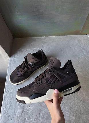 Женские кроссовки nike air jordan retro 4 коричневые стильные и удобные найк
