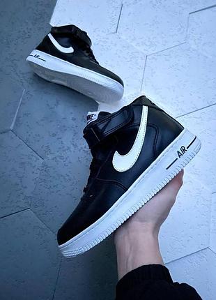 Мужские кроссовки nike air force winter тёплые чёрные кожа, зимние найки аир форс кроссы 45