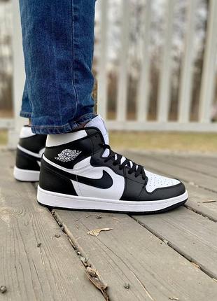 Мужские кроссовки nike air jordan 1 high для мужчин кожа найк повседневные удобные черно-белые 39