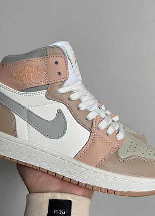 Женские кроссовки nike air jordan 1 high для женщин белые-розовые кожаные удобные кроссы найк аир джордан 37