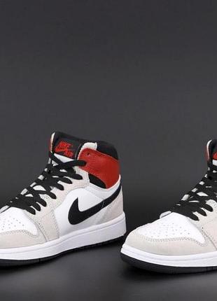 Мужские кроссовки nike air jordan 1 high бело-серые кожаные для мужчин стильные удобные 41