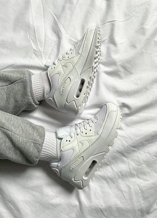 Кроссовки женские nike air max 90 белые кожаные для прогулок найк 38