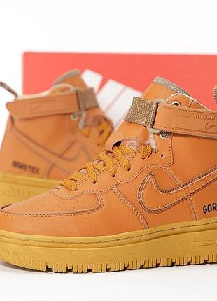 Мужские высокие кроссовки nike air force 1 gore-tex зимние, коричневые кожа для зимы теплые