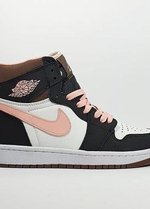 Женские кроссовки nike air jordan 1 high для женщин черно-белые кожаные удобные кроссы найк аир джордан
