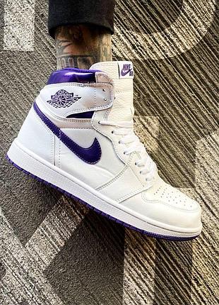 Женские кожаные кроссовки nike air jordan 1 high белые, стильные и удобные найк 45