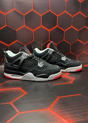Мужские кроссовки nike air jordan retro 4 черные кожаные для мужчин стильные повседневные 45