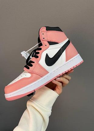 Жіночі кросівки nike air jordan 1 high для жінок шкіряні білі-рожеві зручні кроси найк аір джордан