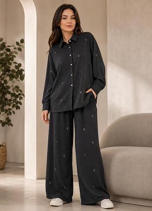 Женский черный костюм со стразами paparazzi fashion. арт.ж376