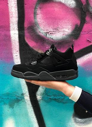 Мужские кроссовки nike air jordan retro 4 черные джорданы для мужчин замша стильные удобные 41
